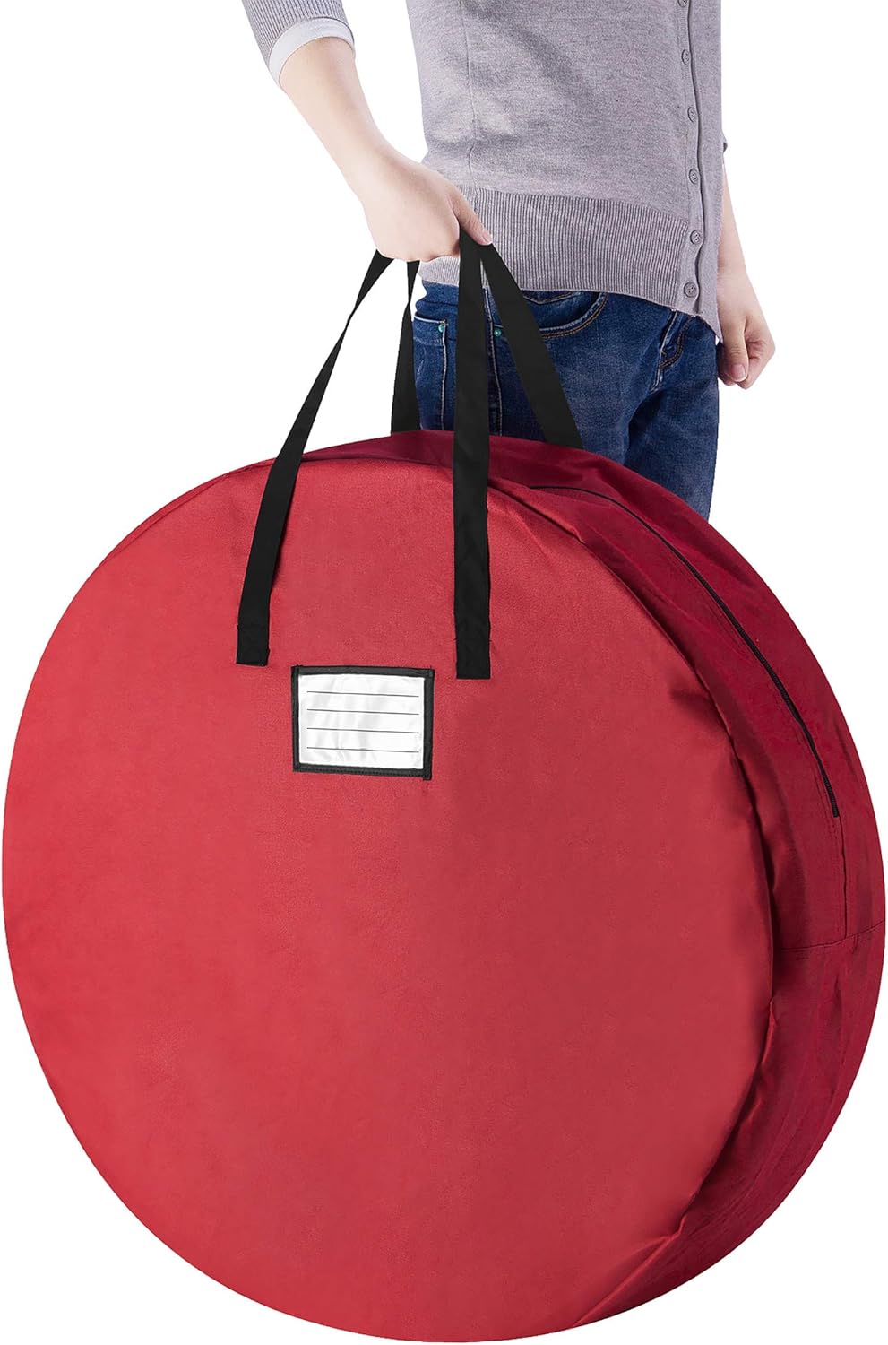 Wreath Storage Bag Round 30" Holiday, Easter, Fall & Christmas Artificial Wreaths & Garland- Red Canvas Tote with Handles by Tiny Tim Totes