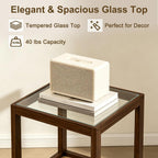 wanan Solid Wood End Tables Set of 2, Boho Rattan Nightstand with Glass Top & 2-Tier Storage Shelves, Mid-Century Modern Accent Table for Small Spaces, 18"x18"x22"