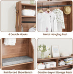 78" Tall Hall Tree with Bench and Shoe Storage, Entryway Hall Tree with Hanging Rod, 4 Hooks, Flip Shoe Cabinet and Storage Shelves, Modern Rustic Entryway Furniture for Mudroom ,Hallway (Walnut)