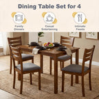 COSTWAY Dining Table Set for 4, 5- Piece Dinette Set with 4 Upholstered Chairs, Rubber Wood Frame & Space-Saving Design, Farmhouse Kitchen Table Set for Apartment and Breakfast Nook