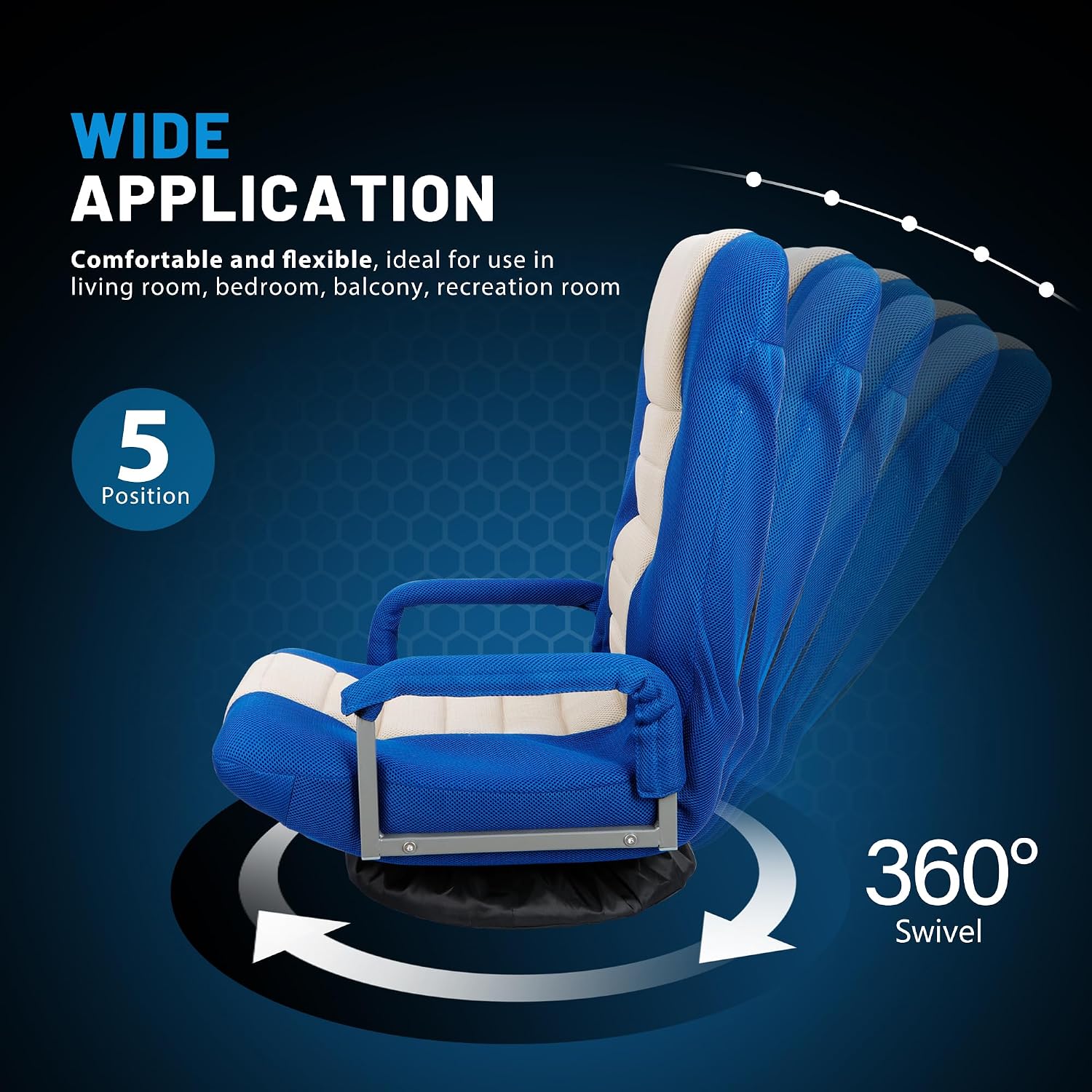 360 Degree Swivel Gaming Chair Foldable Floor Sofa Chair for TV Reading Playing Video Games with Lumbar Support, Armrest Handles, Adjustable Backrest, Blue & Beige