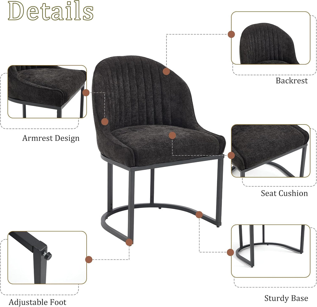 Dining Chairs Set of 2, Linen Upholstered Dining Room Chairs with Black Metal Legs, Modern Kitchen Side Chairs Reading Chair (Black+Black, Set of 2)