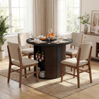 Modern Extendable Round Dining Table, 38.6" to 110.2" Expandable Fluted Table for 2-12 People with Storage, Space Saving Table for Party, Meeting, Celebration (Black)