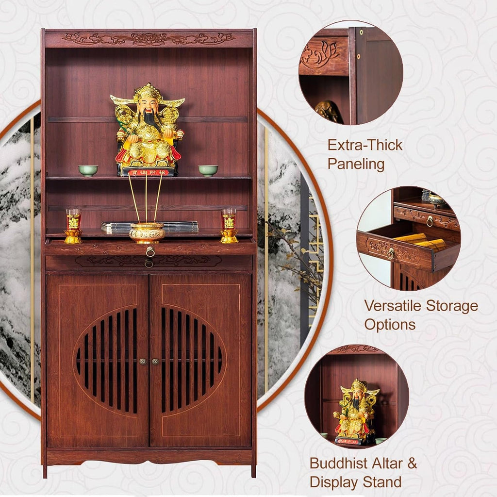 Buddhist Altar Decor Standing Cabinet, Home Meditation Shrine with Cabinet, Churches Altar Table with Drawers, for Living Room Bedroom Office(39 * 33 * 170cm/15.4 * 13 * 67in)