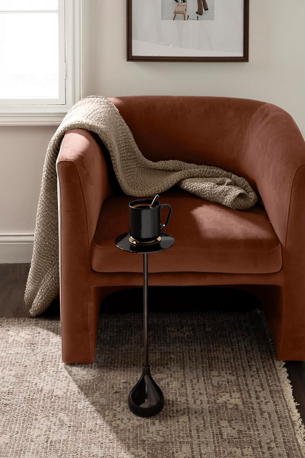 Kate and Laurel Hersi Decorative Modern Pedestal Drink Table, 7 x 7 x 20, Dark Brown, Cast Aluminum Mini Table with Teardrop Base for Use as Small Plant Stand or Living Room Martini Table