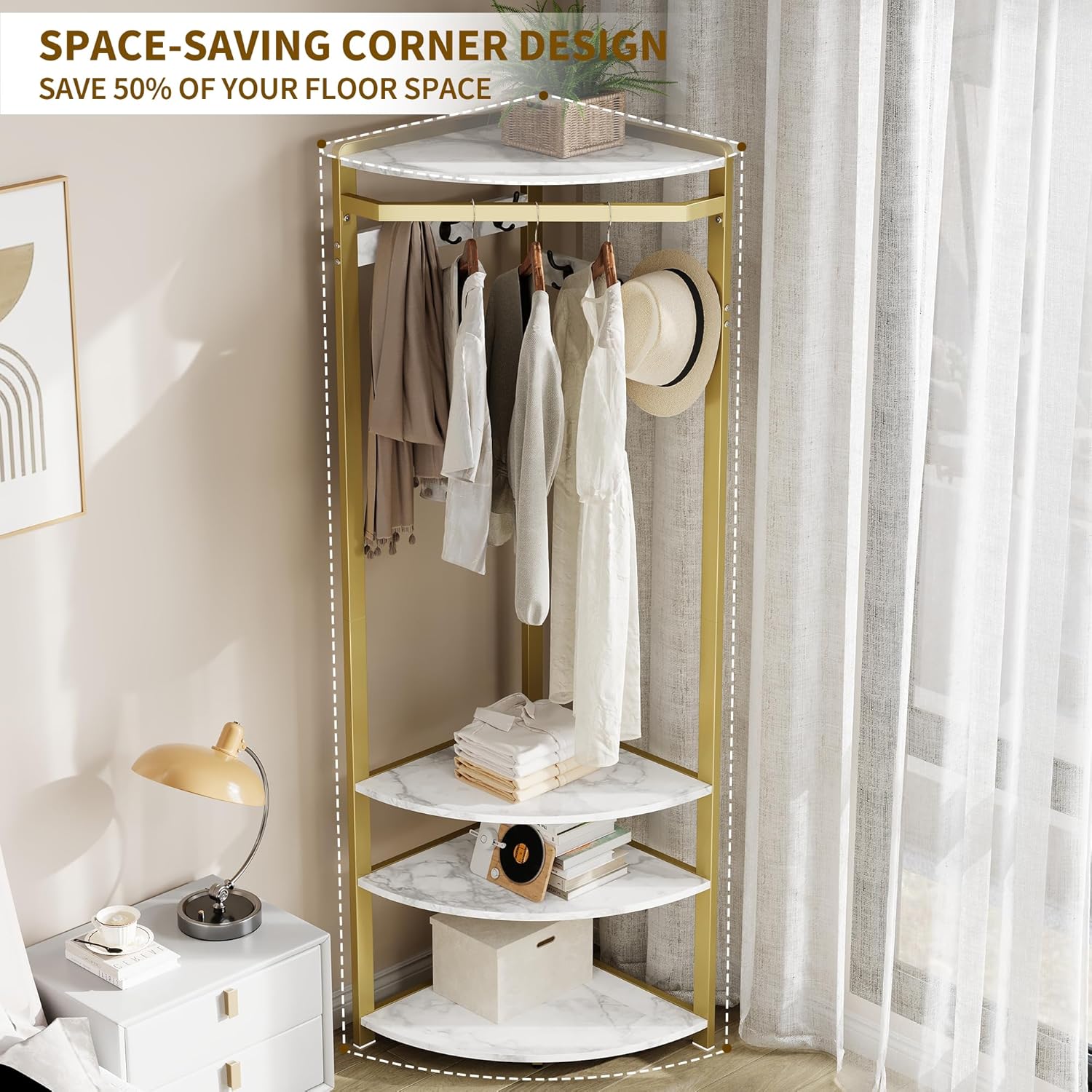 IDEALHOUSE Corner Coat Rack with Shoe Bench Entryway and 6 Double Hooks, Corner Hall Tree - Corner Clothes Rack with Storage Corner Tree with Organizer Shoe Bench Shelf for Entryway, Hallway, Closet