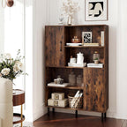 Giantex 47-Inches Storage Cabinet with Doors, Open Shelves, Anti-Tipping Device, 4-Tier Bookcase for Books & Photos, Tall Cupboard, Floor Cabinet for Living Room, Kitchen Buffet Sideboard (Brown)