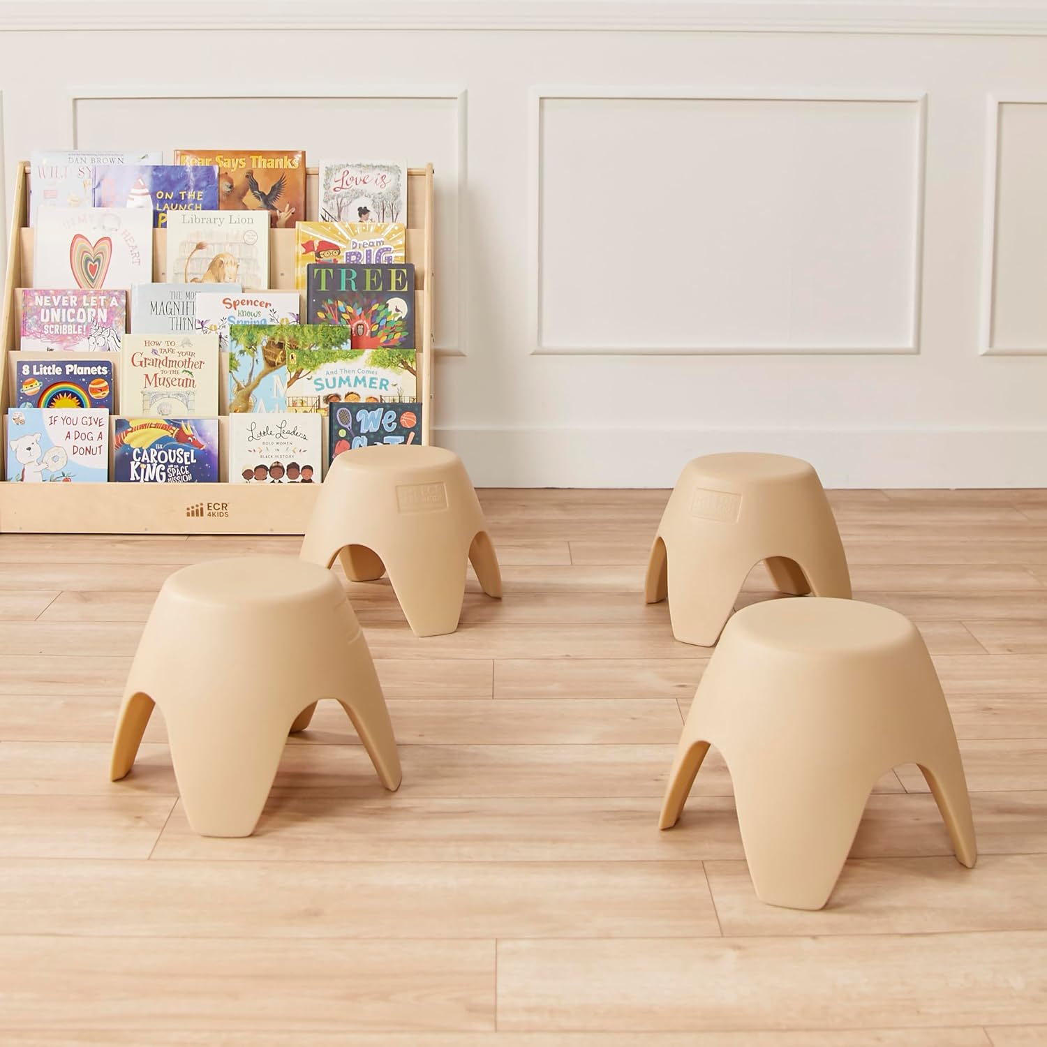 ECR4Kids Ayana Stackable Plastic Stool Seating Set, Children's Furniture, Sand, 4-Pack