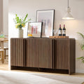 AMERLIFE 63" Fluted Sideboard Buffet Cabinet with Storage, Modern Credenza Console with 4 Doors & Adjustable Shelves, Wood Coffee Bar for Kitchen, Living Room, Hallway, Brown