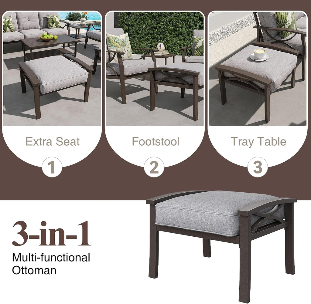 RoyalCraft Durable Iron Patio Footstool with Cushions ?Stable, Weather-Resistant Outdoor Ottoman for Relaxation & Extra Seating