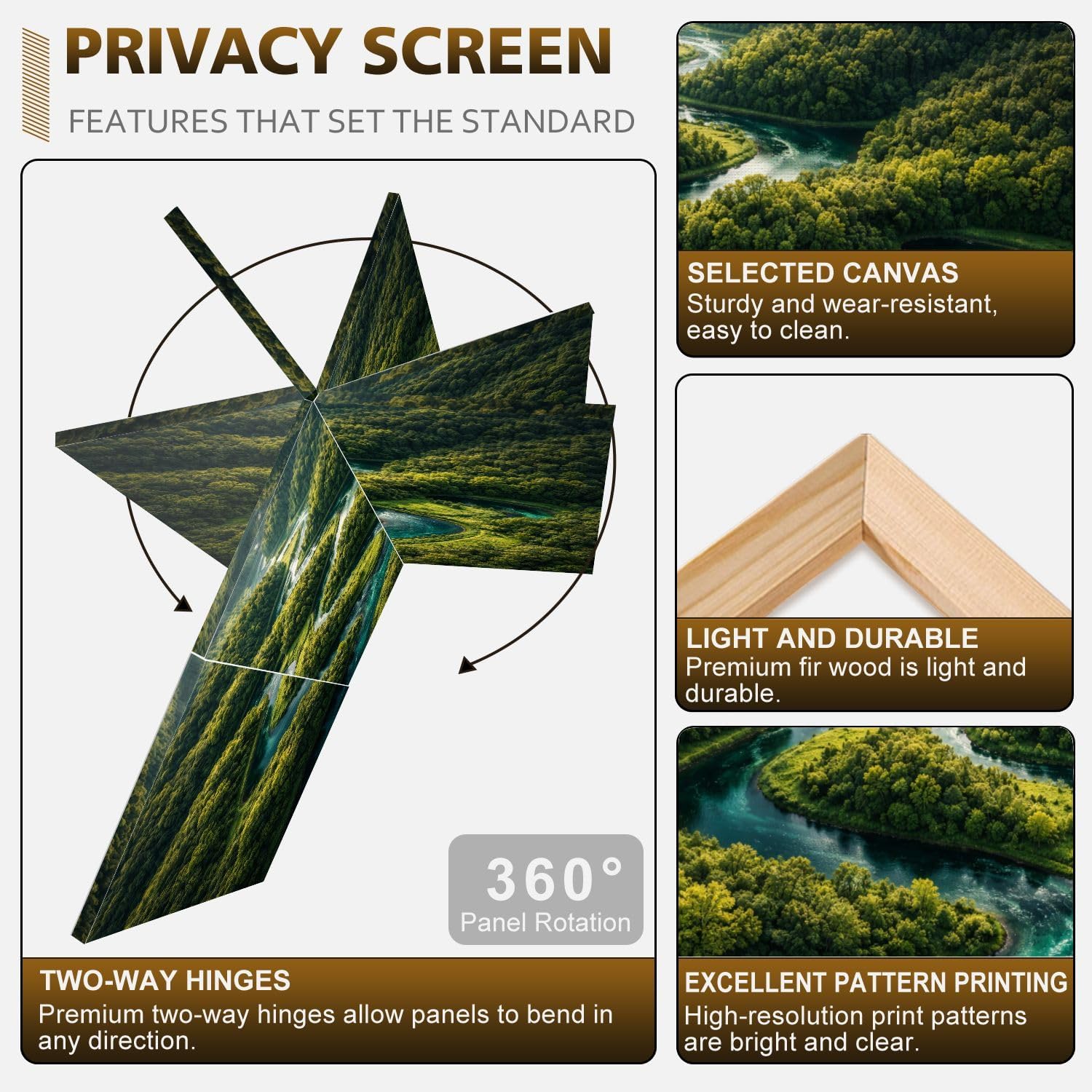 Small 3 Panels Folding Screen Room Divider Winding River Green Forest Vibrant Blue Water Boho Divider for Room Separation Portable Privacy Partition Screen Indoor