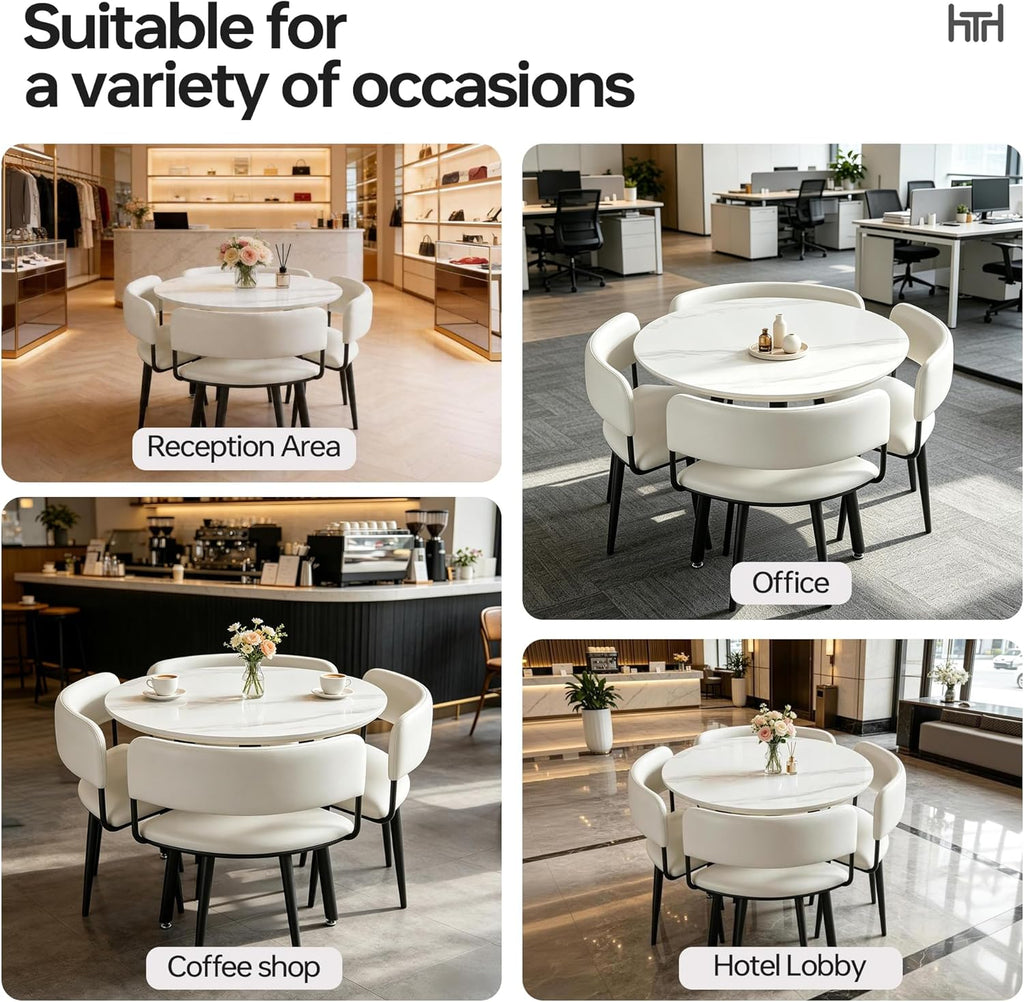 Round Sintered Stone Table Chair Set for 4, Modern Dining Table & Commercial Office Reception Conference Table