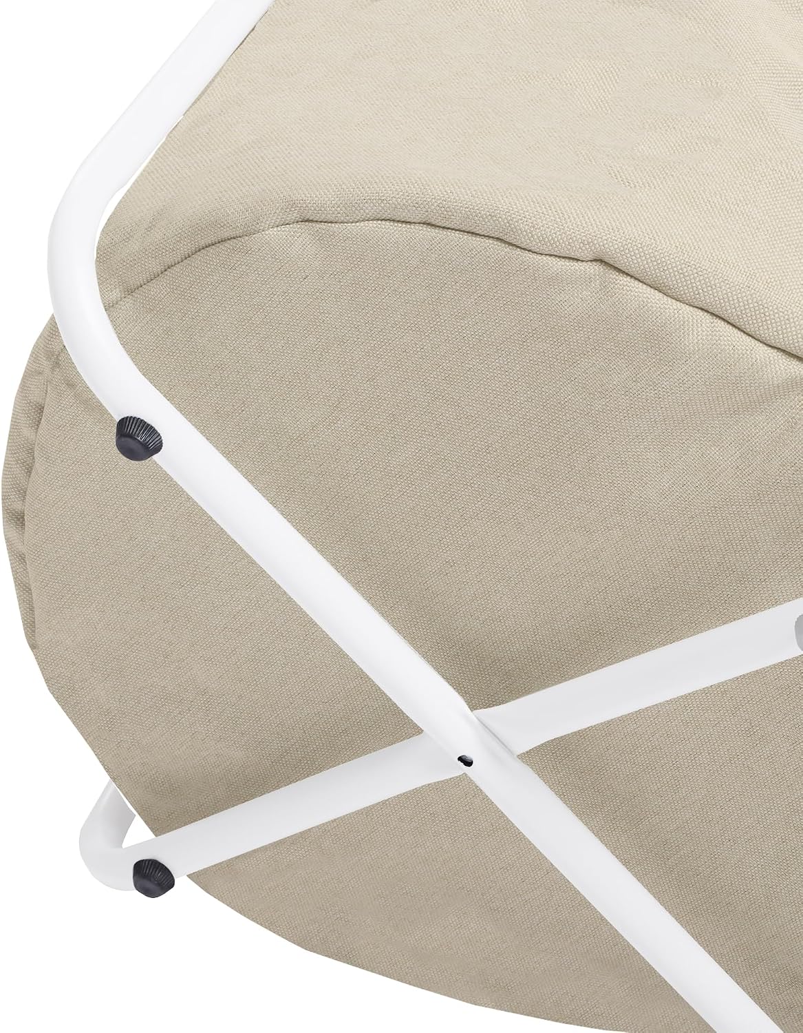 Homy Casa Modern Round End Table with Fabric Basket, Small Side Table Nightstand for Bedroom Nursery with Fabric Storage Basket for Living Room and Bedroom, White