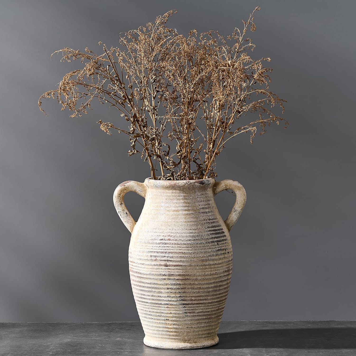 Emotionally Grounded Vase, Vaseking Large Ceramic Rustic Vase with 2 Handles, 9.8 inch Minimalist Decorative Farmhouse Tall Vases for Home Decor, Living Room, Enterway, Wedding, Fired Terra Clay