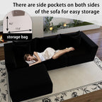 Oversized Cloud Couch Ottoman, Frameless Wide-Wale Corduroy Footrest for Living Room, High-Density All-Foam Large Rectangle Boneless Ottoman Coffee Table for Sectional Sofa (Black, Ottoman)