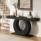 Tribesigns 63-Inch Console Sofa Table, Rustic Industrial Farmhouse Entryway Table, Narrow Long Couch Console Behind Sofa with Black Circle Base for Living Room Hallway, Black