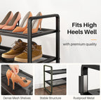 SNTD Shoe Rack - Expandable Shoe Organizer for Closet, Adjustable Metal Shoe Shelf Storage, Stackable Long Shoe Stand Holder for Garage, Entryway, Door Entrance (Black, 2-Tier)