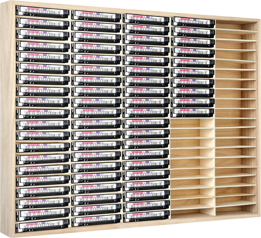 Marsui 100 Slot Cassette Tape Storage Holder Wooden Audio Tape Organizer Cassette Tape Rack for Cassette Collections Audio Accessory