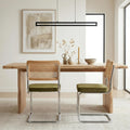 Mid Century Modern Dining Chairs Set of 2, Rattan Dining Chairs with Cane Back and Upholstered Seat, Chrome Cantilever Metal Frame, Kitchen & Dining Room Chairs, Sillas de Comedor (Green)