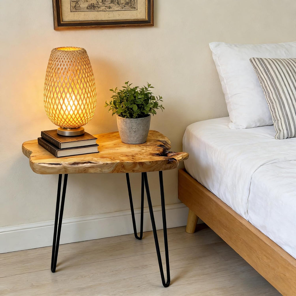 Live Edge Cedar End Table,Natural Wood Side Table,20" L x 14" W x 20" H Unique Desktop Nightstand Plant Stand for Living Room, Bedroom, Home, Office (20" L x 14" W x 20" H)