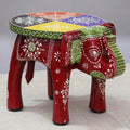 Handcrafted and Hand-Painted Colorful Wooden Elephant Decorative Showpiece Stool/Side Table for Home/Office/Living or Bedroom Decor (Maroon)