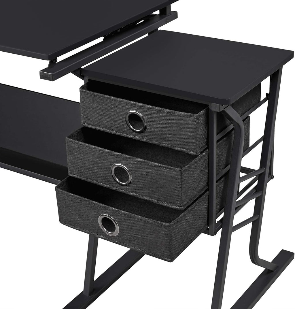 Yaheetech Drafting Table for Adults/Artists, Drawing Desk, Tabletop Adjustable Art/Craft Desk with Stool and 3 Slide Drawers, Sketching Painting Artwork Station for Art Studio Home Office School