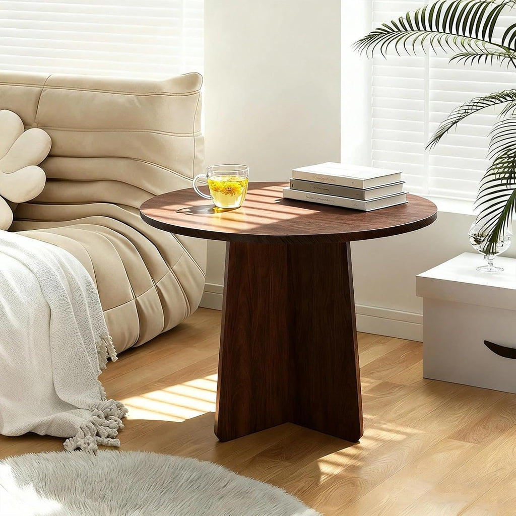 Short Small Round Coffee Table 15.7x15.7in, Side Table Walnut | Wooden Accent Tables For Small Spaces, Sofa, Bedroom, Bedside, Corner, Office, Nursery, Rustic Living Room Side Table