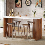 Tribesigns 55.12-Inch Bar Table, Modern Counter Height Pub Table with a Faux Marble Tabletop, Rectangular Home Coffee Bar Unit for Kitchen, Dining Room, Living Room, Balcony, Basement, Walnut & White