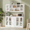 VOWNER Large Kitchen Hutch Cabinet, Kitchen Pantry Storage Cabinet with 6 Glass Doors, 3 Drawers & Microwave Shelf, Freestanding Cupboard for Open Storage (White)