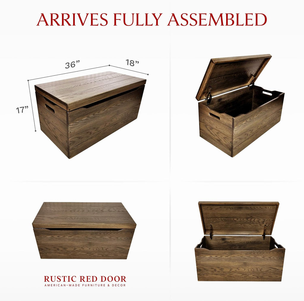 Amish Made Wooden Storage Chest Trunk Box with Lid and Handles for Bedroom, Blanket, Clothes, Anti-Slam Hinges, Handmade, Rustic, Oak Wood, Provincial Stain, 36"