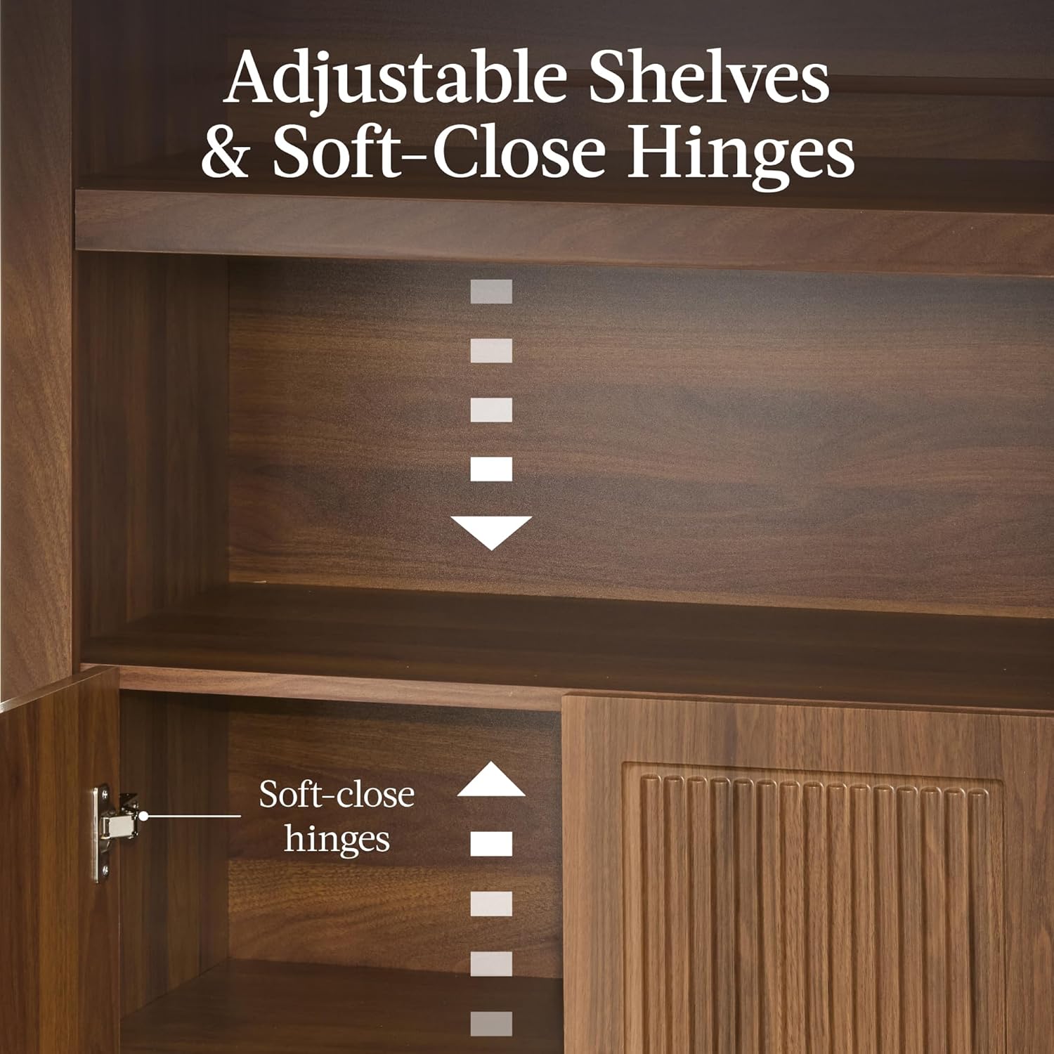 Best Choice Products 72" Tall Arched Pantry Cabinet w/Reeded Doors, 5-Tier Bookshelf, Armoire, Hutch, Bookcase, Storage Cabinet w/Adjustable Shelves, for Dining Room and Livingroom - Walnut