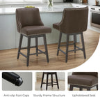 CHITA Counter Height Swivel Bar Stools Set of 3, FSC Certified Upholstered Counter Stools, Modern Swivel Barstools with Wood Legs for Kitchen Island, 26" Seat Height, Faux Leather in Chocolate
