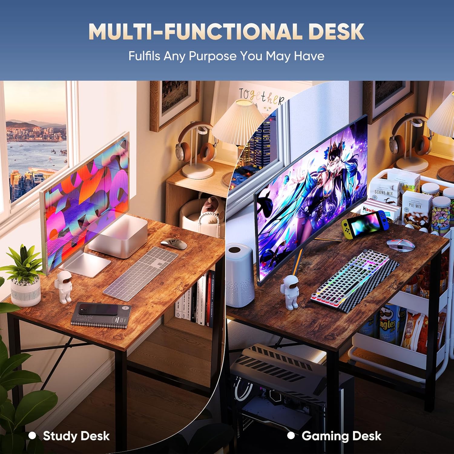 DUMOS 31 Inch Small Computer Desk for Home Office, Modern Study Writing Gaming Work Table Simple Style for Bedroom with X-Shaped ReInchforcement, Rustic Brown