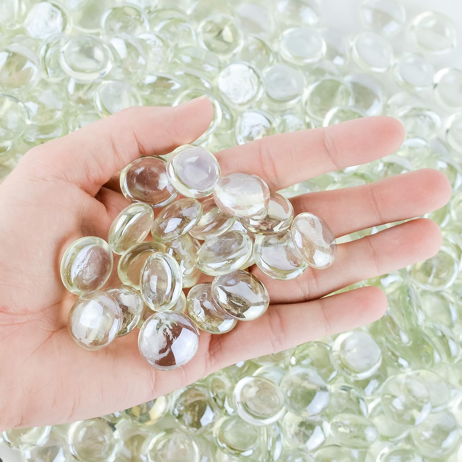 Clear Flat Glass Marbles Vase Filler Beads (5lb, 500 Stones) | Glass Pebbles, Mancala Gems