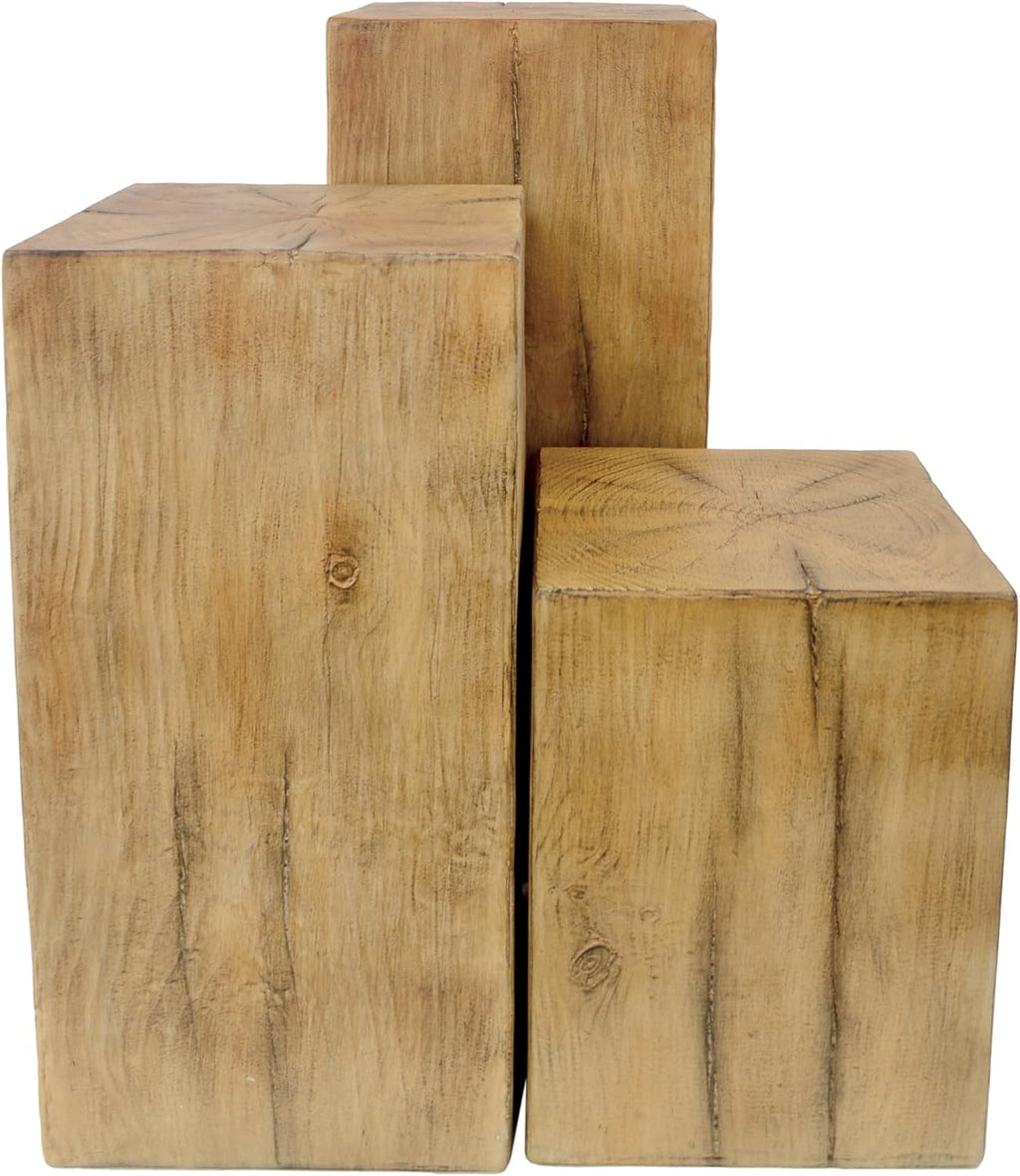 Retro Natural Style Side Table Set of 3,Stackable End Tables,Square-Column MGO Side Table for for Living Room,Bedroom,Office,Natural Color