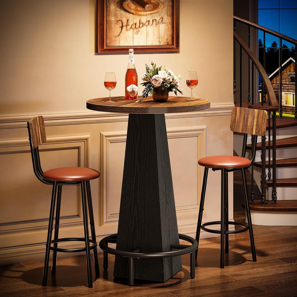 Tribesigns Bar Table, 37.4" High Round Pub Table for Small Bars, Dining Room, Kitchen, Brown and Black (Only Table)