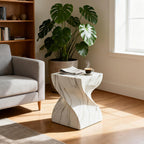 14.4" Round Stone Side Table, Outdoor Patio End Table, Faux Marble Accent Table, Weather Resistant Garden Stool Table, Modern Small Side Table for Indoor Outdoor Living Room Patio