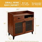 COCO DESIGN Small Wine Cabinet with Glass Doors, Liquor Bar Cabinet with Light for Alcohol, Buffet Coffee Sideboard with Adjustable Shelf for Kitchen, Walnut