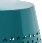12" Metal Side Table with Floral Cutout for Balcony & Patio: 50 lbs Capacity, Rust-Resistant Teal Finish - No Assembly Required for Instant Decor Upgrade