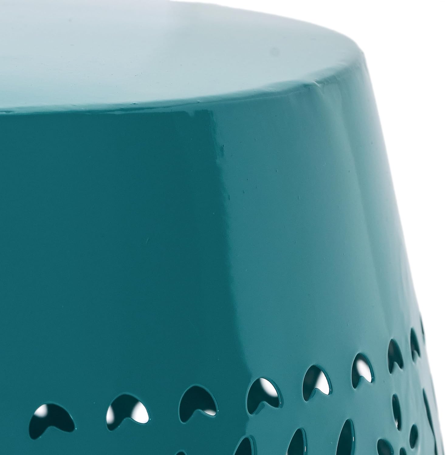 12" Metal Side Table with Floral Cutout for Balcony & Patio: 50 lbs Capacity, Rust-Resistant Teal Finish - No Assembly Required for Instant Decor Upgrade