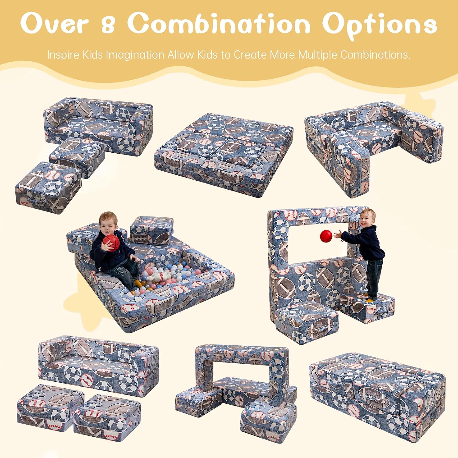 Cvortll Modular Kids Play Couch, Glow in Dark Kids Sofa, Child Sectional Sofa, Toddler Play Couch Fold Out Kid Sofa for Playroom & Bedroom Furniture for Boys Girls, Ball