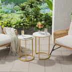 Set of 2 Modern Round Marble Metal Base Nesting Set Side Accent Table Living Room Storage Small End Table Coffee Table, Marble and Gold