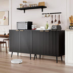 Black Fluted Buffet Cabinet, Free Standing Sideboard with Storage, Wood Accent Cabinet with Doors & Shelf, Modern Credenza, Sideboard Buffet Cabinet for Living Room, Dining Room(1, Black)