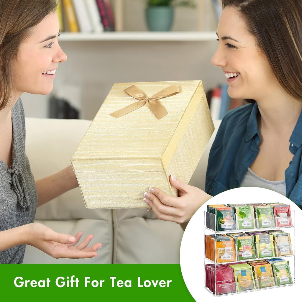 BEYGORM Acrylic Tea Bag Organizer for 216 Tea Packets | No Assembly Required Display Holder for Countertop, Vertical Tea Bag Caddy for Cabinet, Tea bar Accessories, Teabags Storage