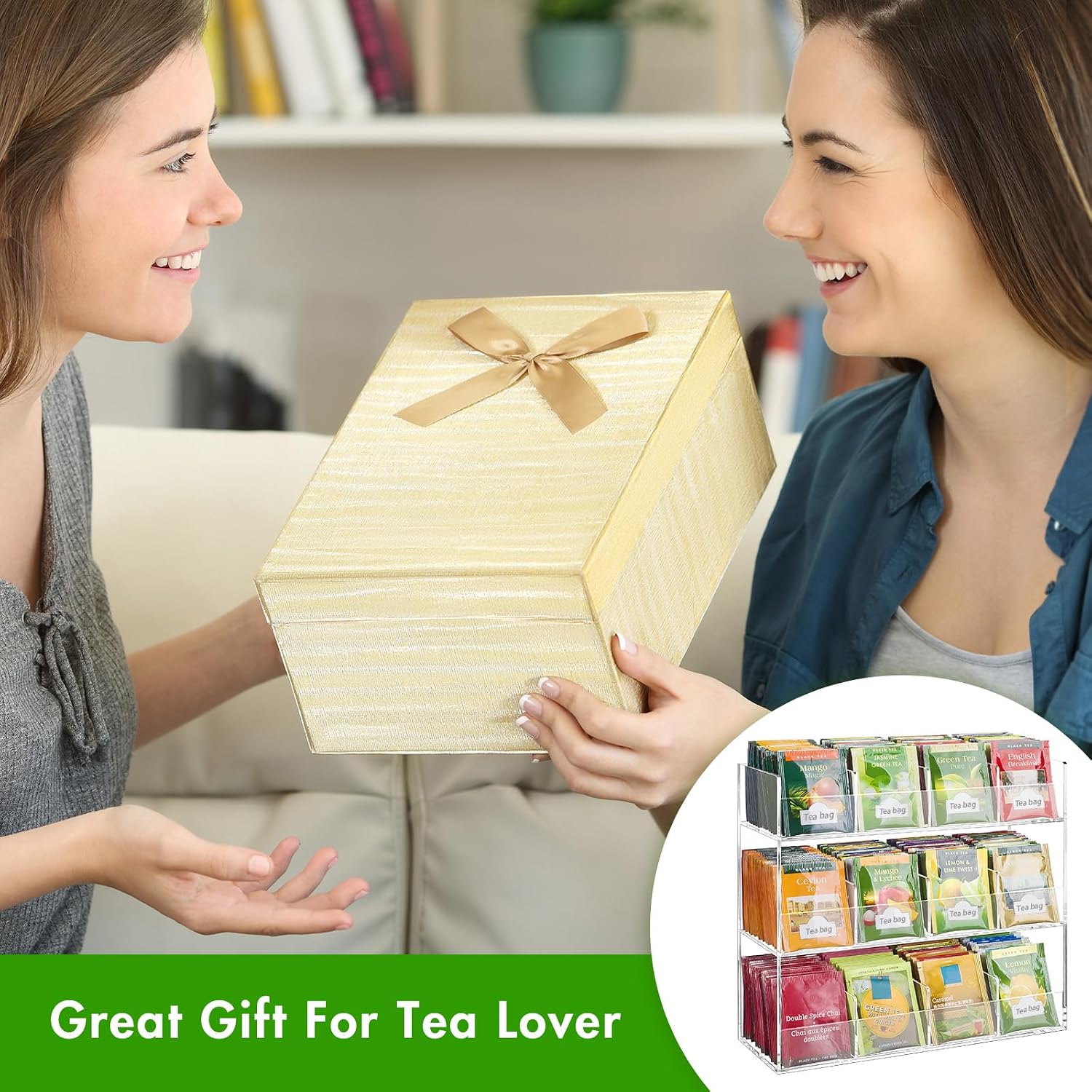 BEYGORM Acrylic Tea Bag Organizer for 216 Tea Packets | No Assembly Required Display Holder for Countertop, Vertical Tea Bag Caddy for Cabinet, Tea bar Accessories, Teabags Storage