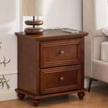 Traditional End Table with Storage & Charging Station 22.9-Inch Wood Modern Vintage Side Table Nightstand with 2 Drawers for Living Room Bedroom, Walnut