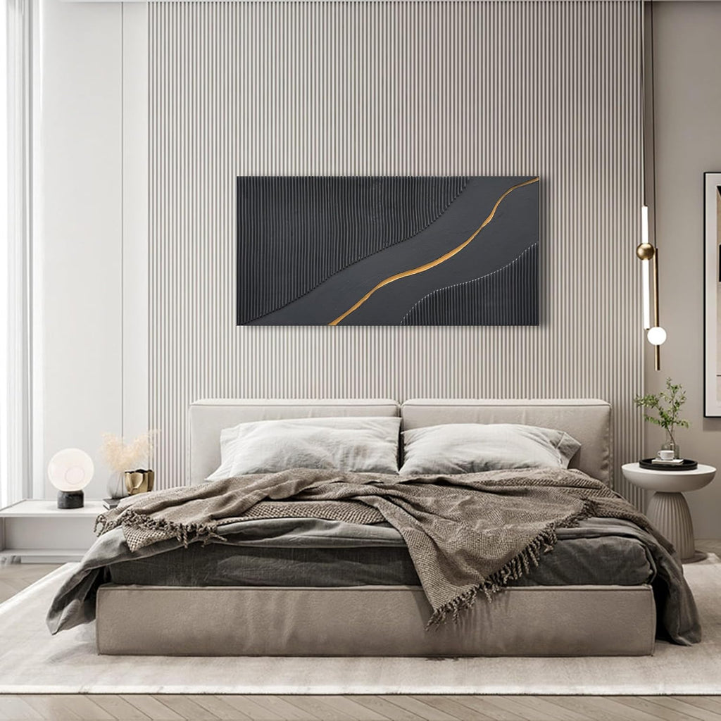 NANKAI Art Hand Painted Black and Gold Texture Minimalist Oil Painting 24x48 inch Home wall Deco Art Painting