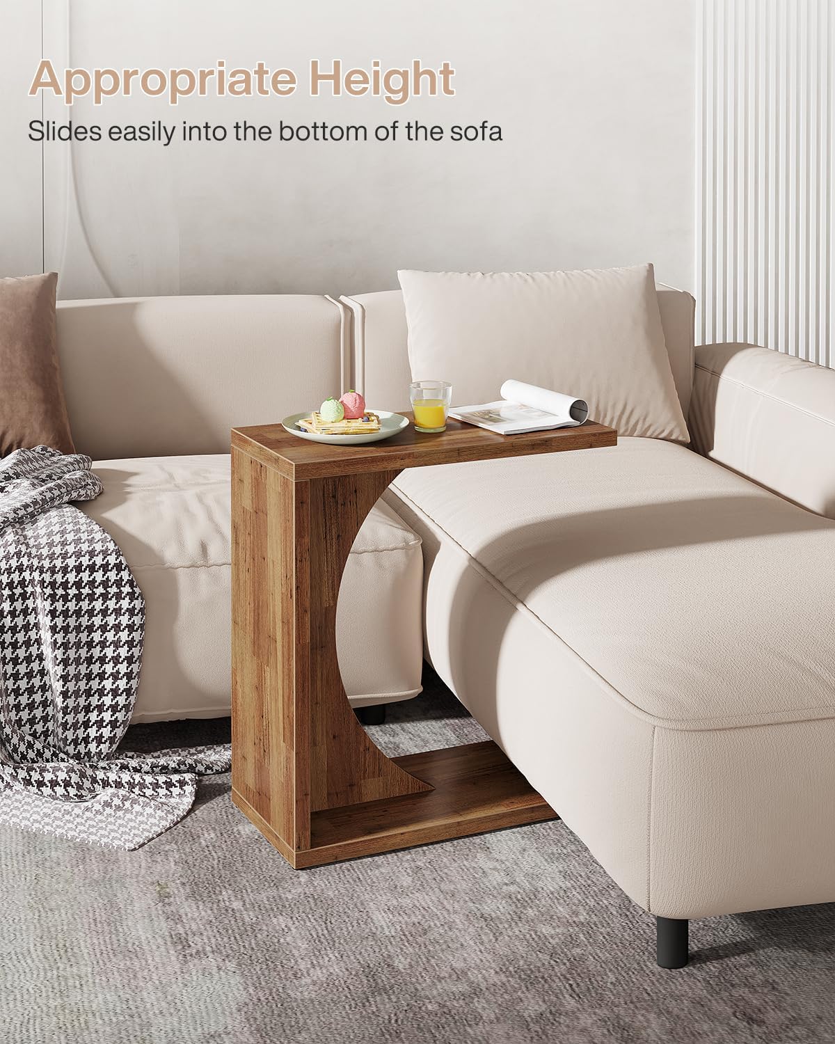 Tribesigns C-Shaped End Table for Couch, Sofa Side Table, C Table for Small Space, Living Room, Bedroom (1, Walnut Brown)