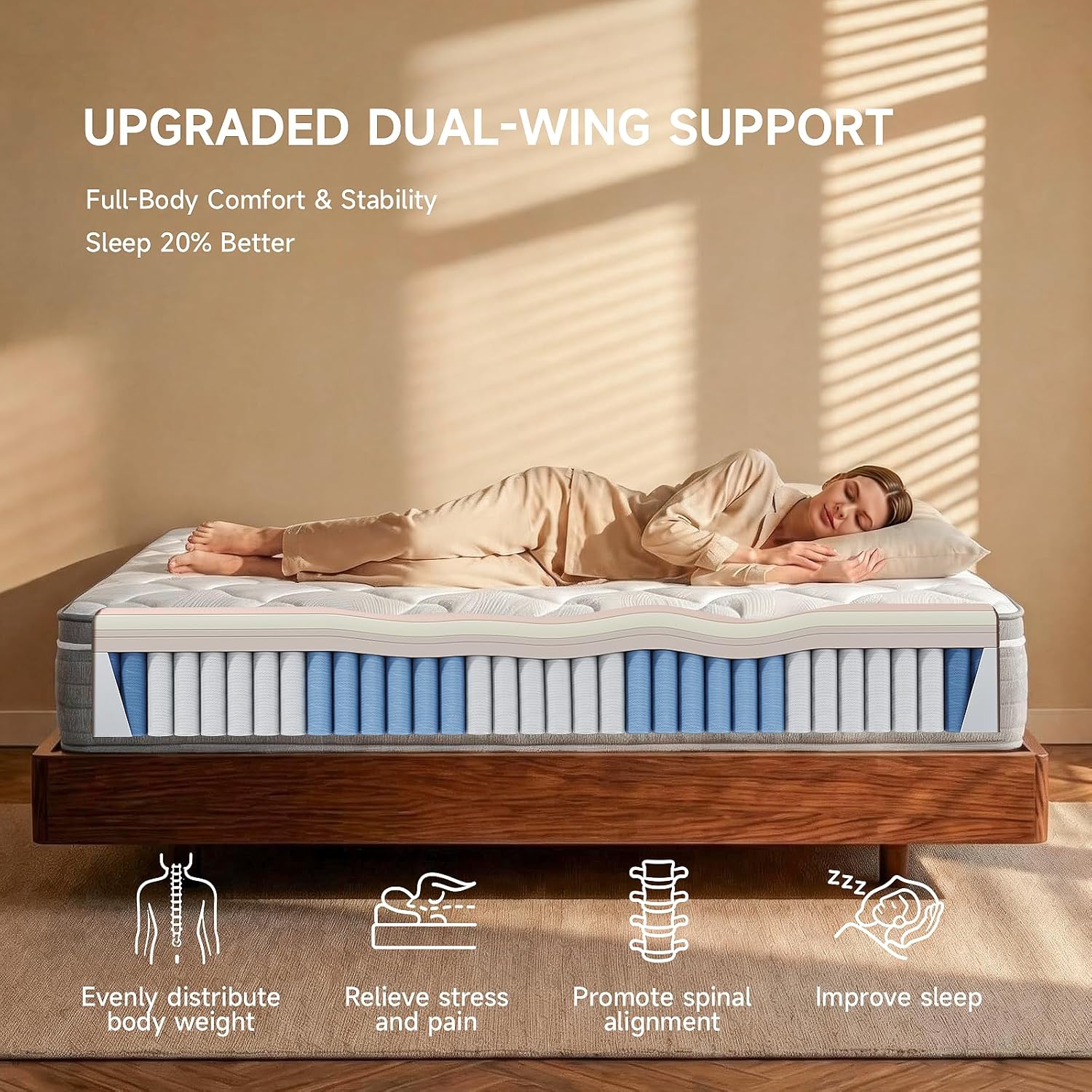 Queen mattress 12 inch,Queen Size Mattresses in a Box,Memory Foam Hybrid Mattress,with Individual Pocket Spring for Motion Isolation &Lumbar Support & Pressure Relief,Fiberglass-Free,Medium Firm