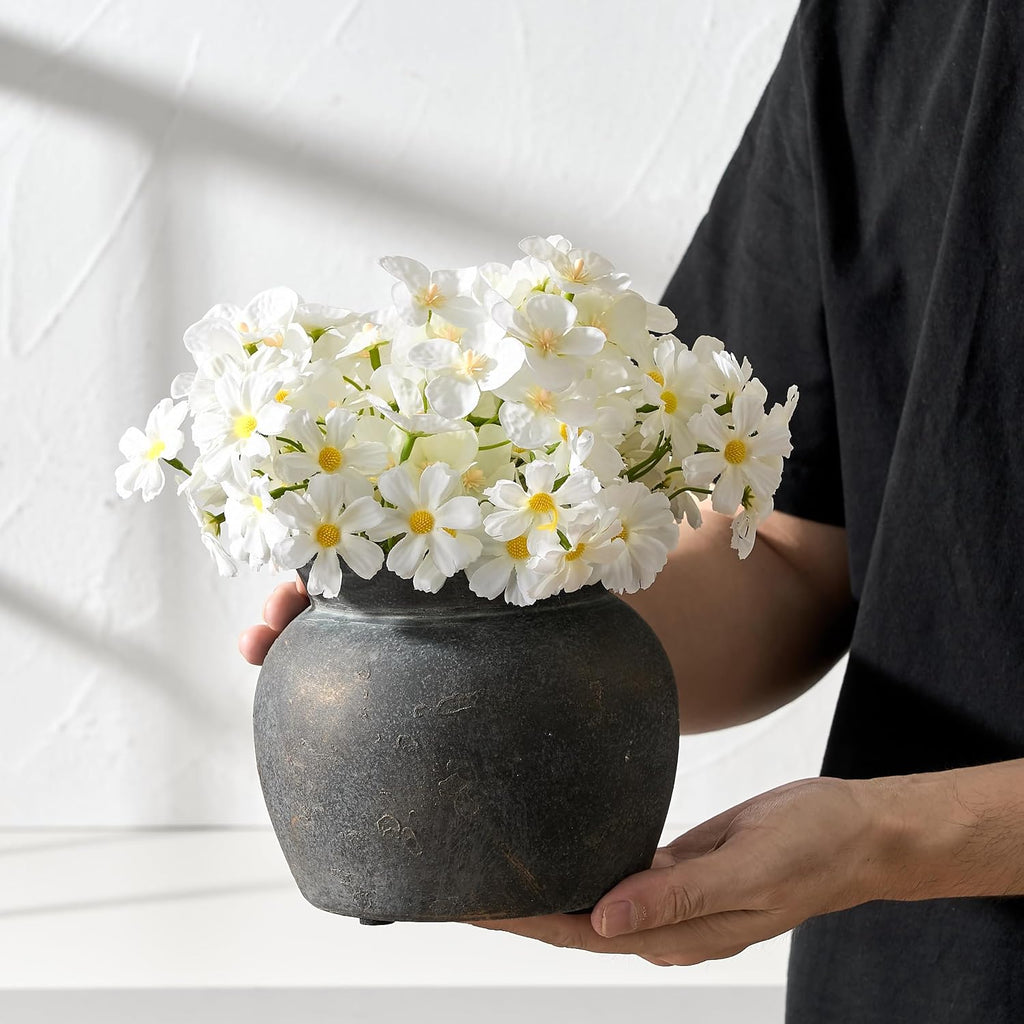 SIDUCAL Ceramic Flower Vase with Wide Mouth Lace, 5.1 Inch Pottery Rustic Farmhouse Boho Vases, Small Terracotta Vase for Home Decor, Table, Living Room, Bathroom, Shelf, Wedding, Bronze
